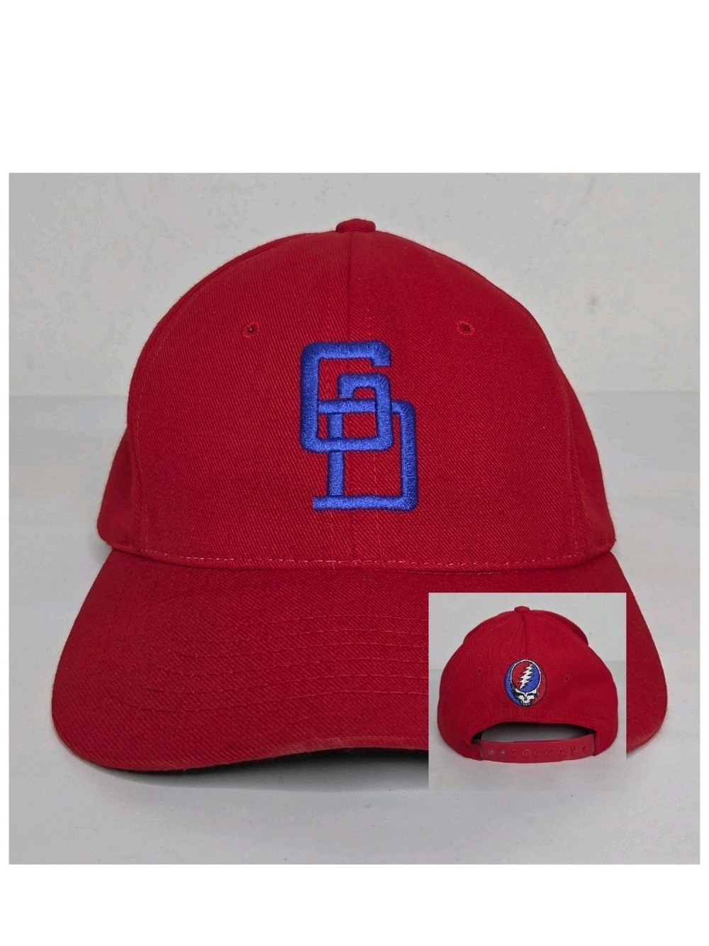 Vintage Grateful Dead Snapback Hat Cap GD Logo Steal Your Face Embroidered Red